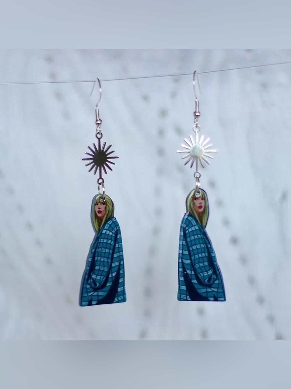 Taylor Swift Evermore & Folklore inspired dangle earrings Blue Plaid starburst